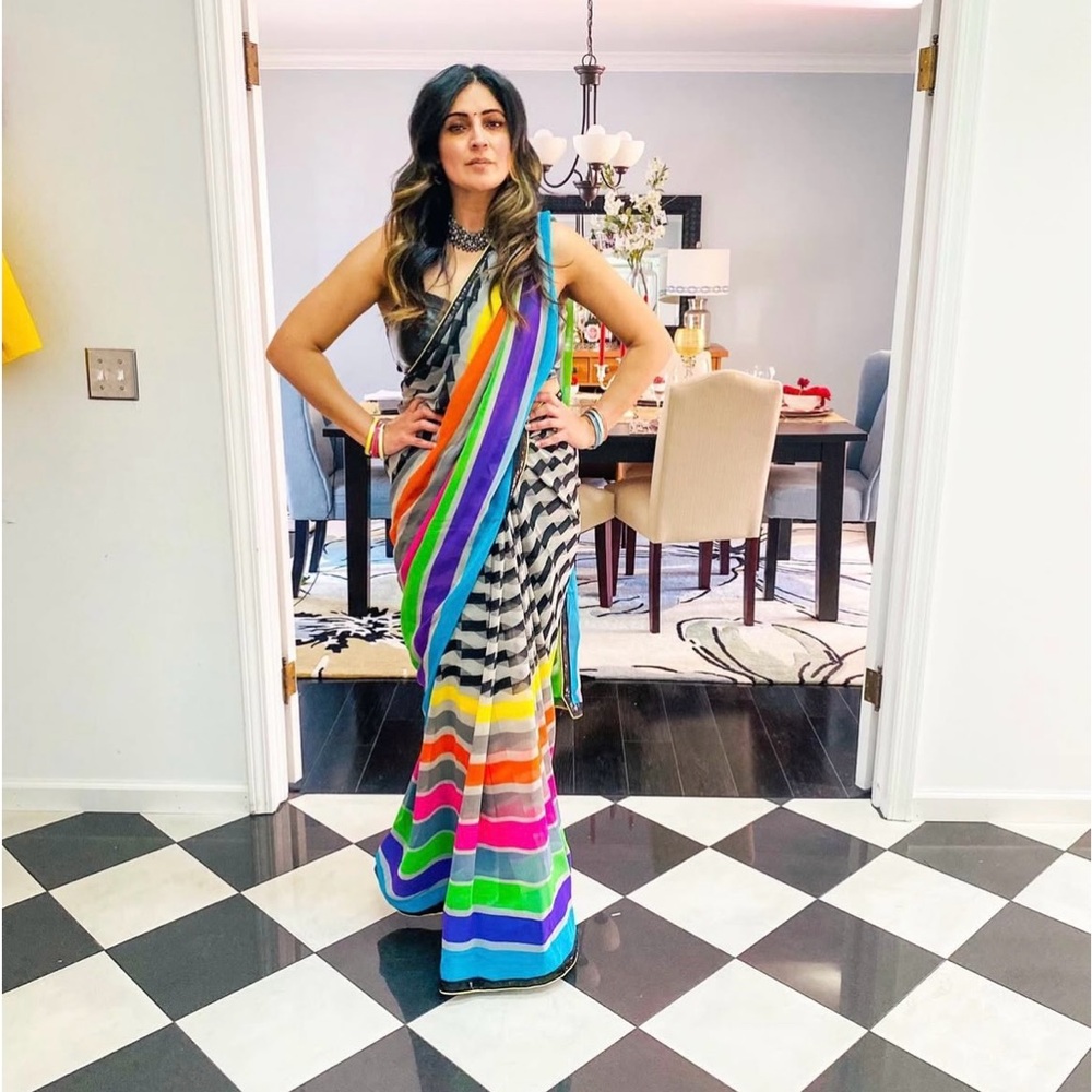 Vibrant Multicolor Striped Saree - Picture 6 of 9
